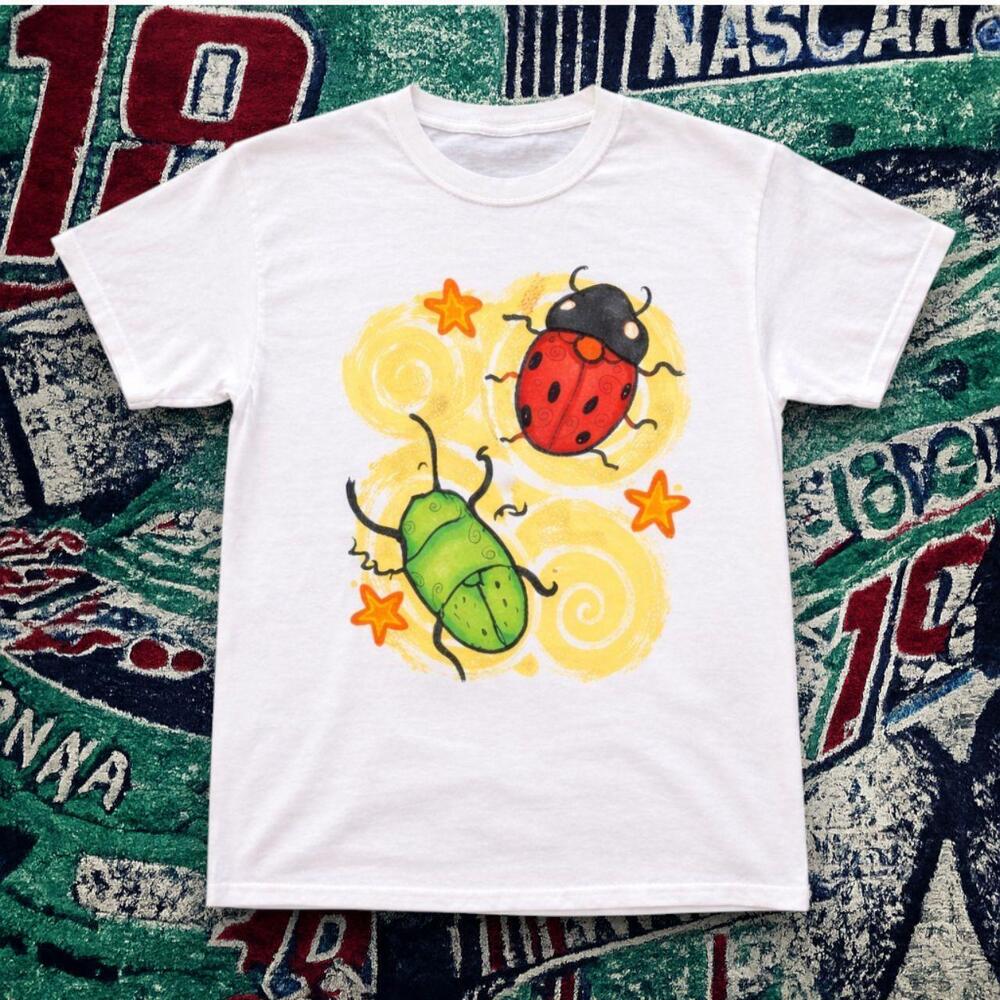 Y2K Cute Ladybug Bug Graphic Tee White Unisex.